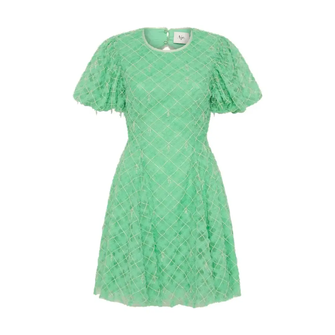 Aje Context Embellished Mini Dress Green Size AU 16 for rent on The Volte - main image