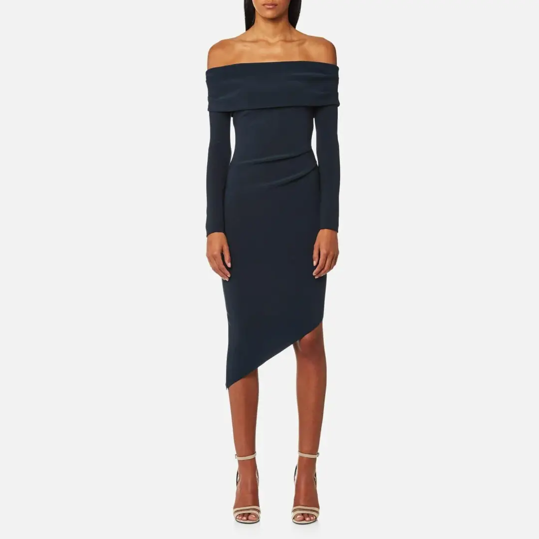 Bec & Bridge Florence Long Sleeve Off Shoulder Dress Navy Size 6 for rent on The Volte - main image
