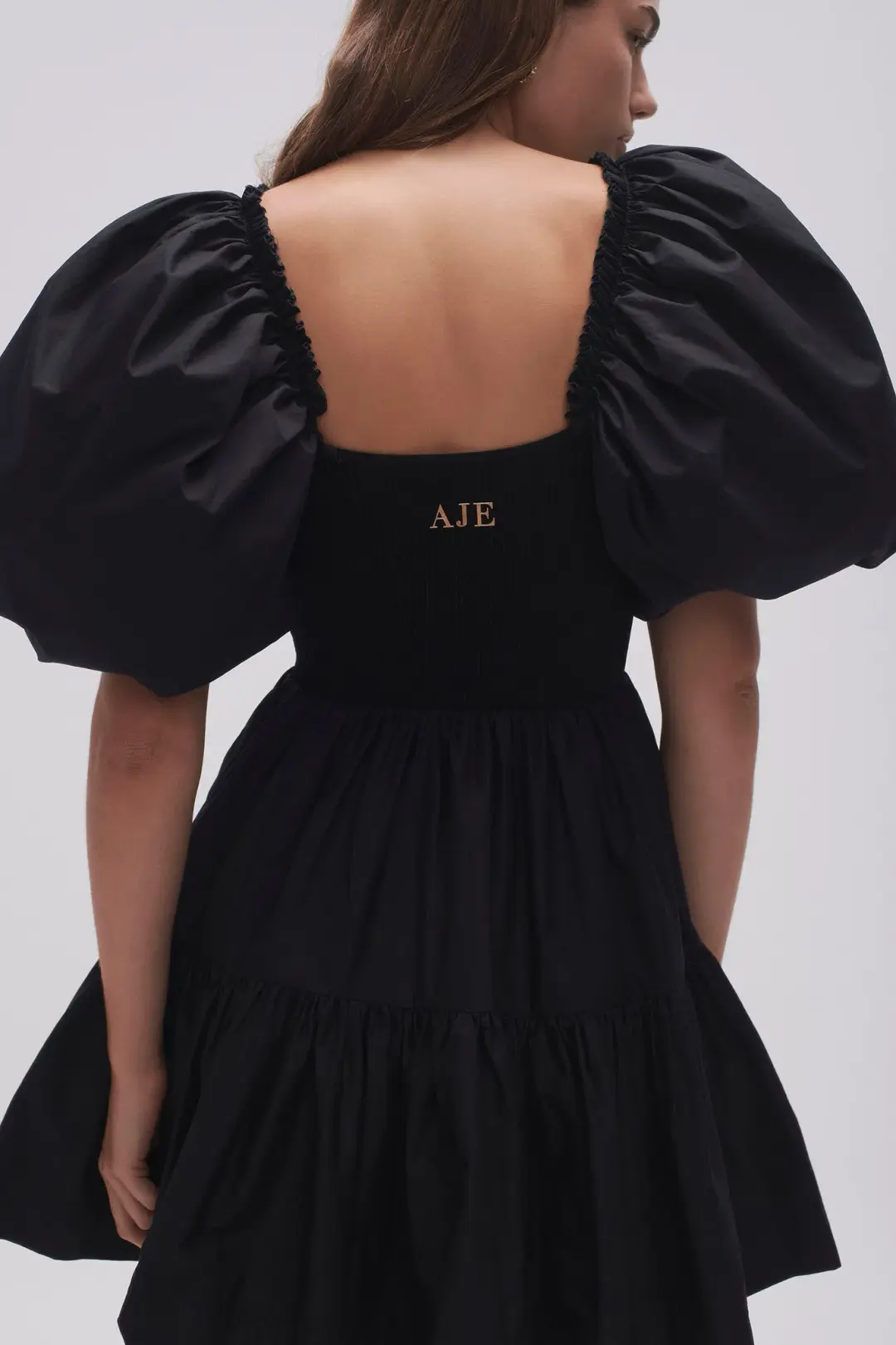 Aje Casa Puff Sleeve Mini Dress Black Size 8 for rent on The Volte - main image