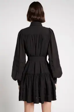 Aje Aurora Belted Trim Puff Sleeve Mini Shirt Dress Black Size 8 for rent on The Volte - image 3