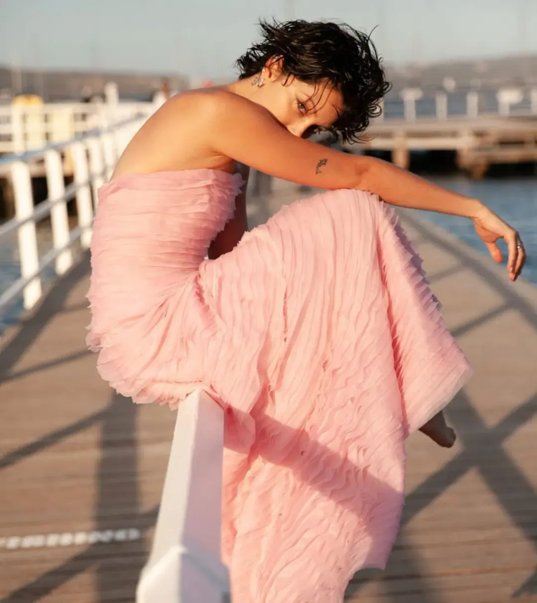 Aje Soundscape Maxi Dress in Chalk Pink Size 10 for rent on The Volte - main image