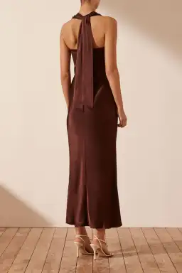 Shona Joy Lana Ruched Halter Midi Dress in Cocoa Size 14 for rent on The Volte - image 3