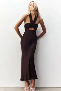 Shona Joy Lana Ruched Halter Midi Dress in Cocoa Size 14 for rent on The Volte - image 4