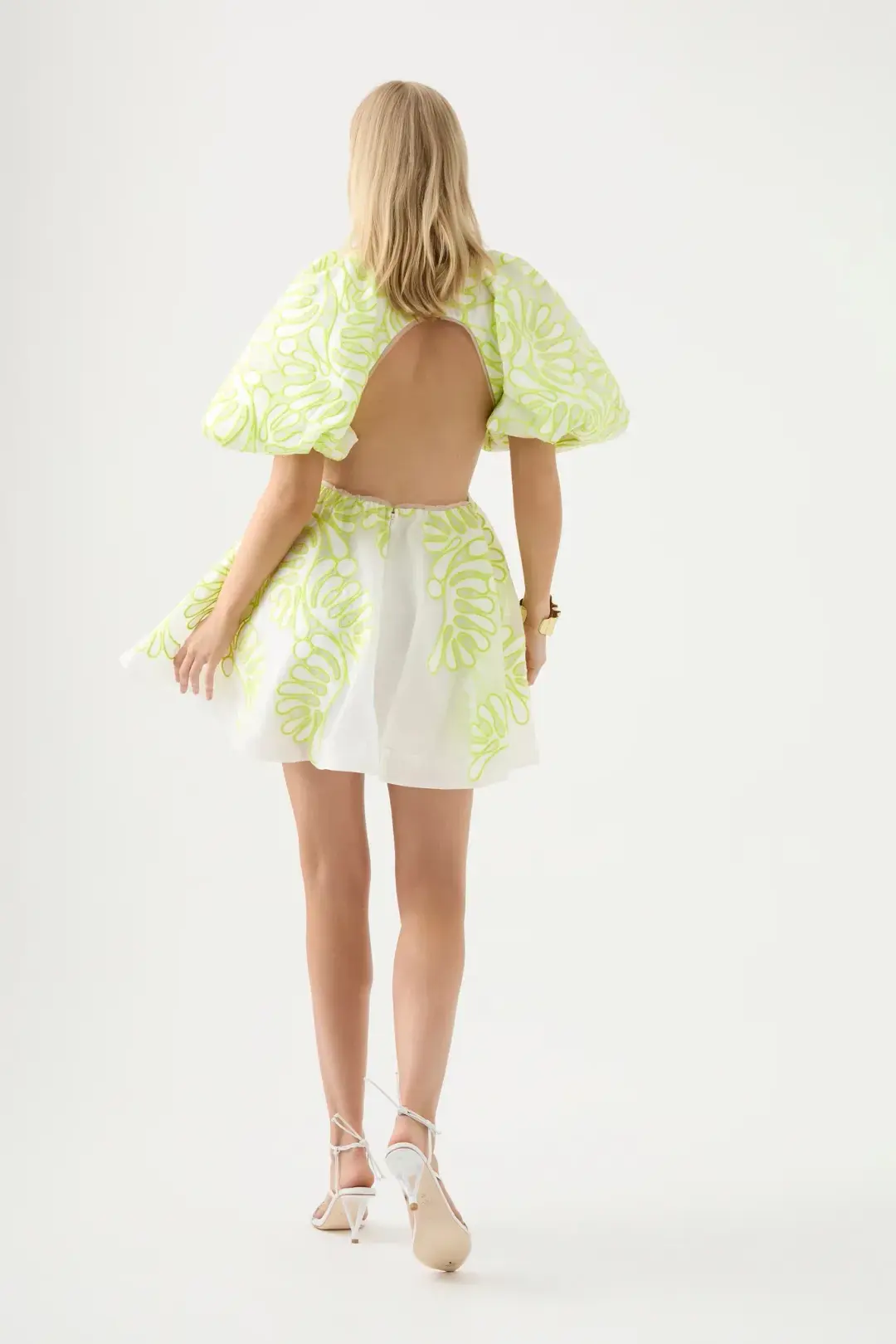 Aje Botanical Applique Mini Dress Ivory/Citrus Yellow Size 4 for rent on The Volte - main image