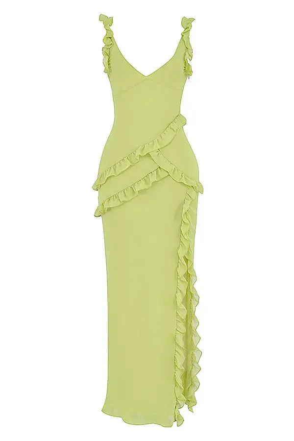 House of CB Pixie Ruffle Maxi Dress Lime Size L / AU 12 for rent on The Volte - main image