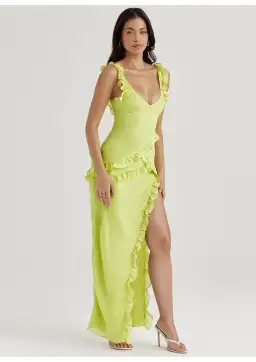 House of CB Pixie Ruffle Maxi Dress Lime Size L / AU 12 for rent on The Volte - image 1