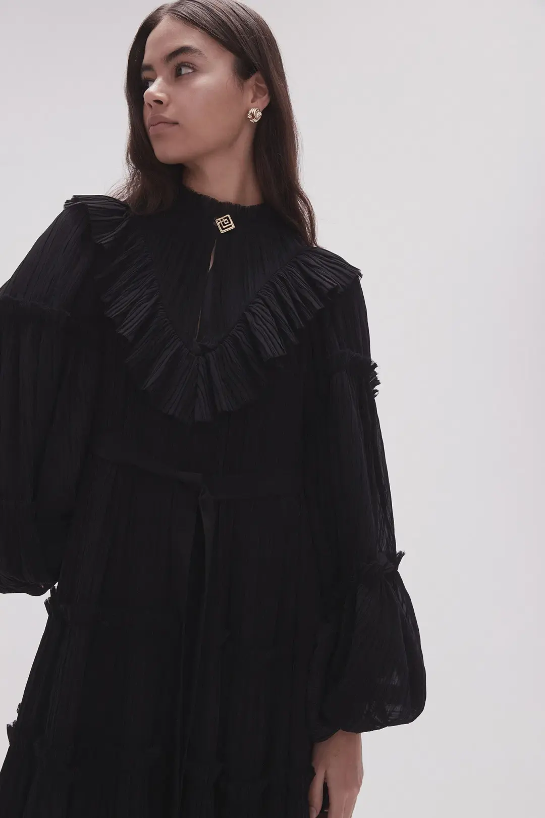 Aje Robyn Tiered Midi Dress Black Size 8 for rent on The Volte - main image