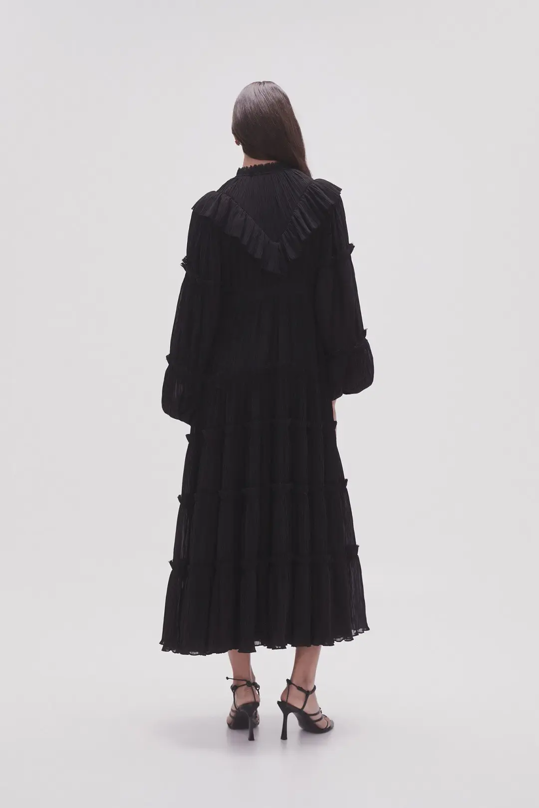 Aje Robyn Tiered Midi Dress Black Size 8 for rent on The Volte - main image