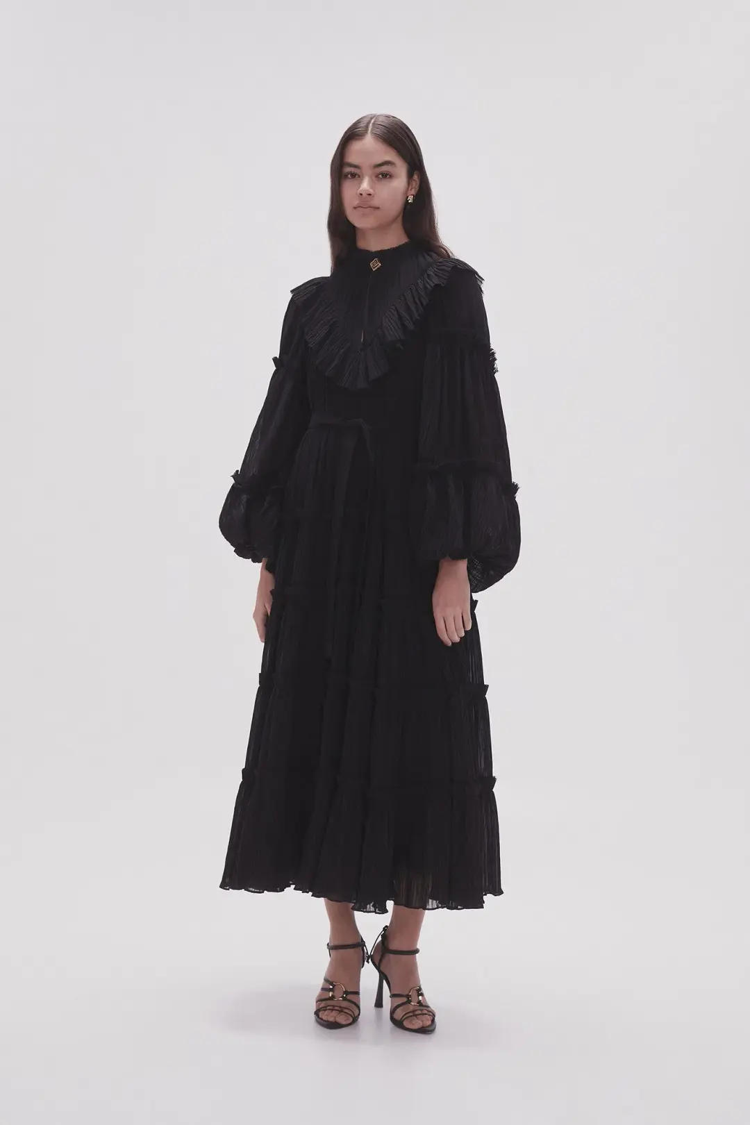 Aje Robyn Tiered Midi Dress Black Size 8 for rent on The Volte - main image