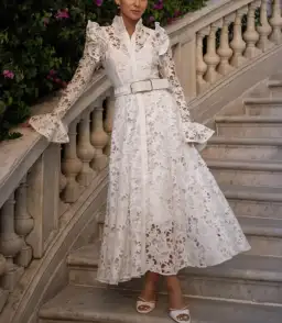 Leo Lin Aliyah Lace Butterfly Sleeve Midi Dress Snow Size 10 for rent on The Volte - image 1