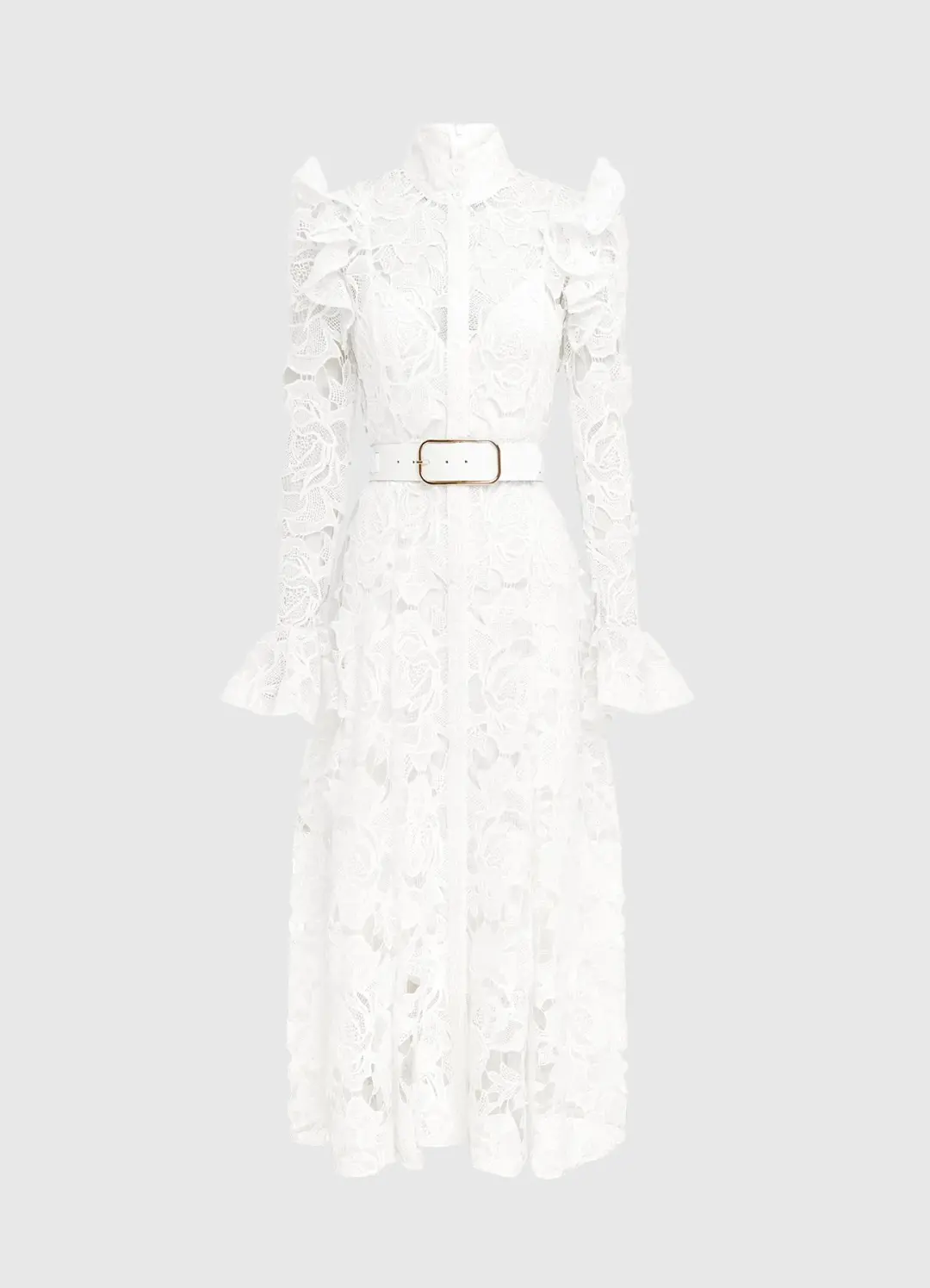 Leo Lin Aliyah Lace Butterfly Sleeve Midi Dress Snow Size 10 for rent on The Volte - main image