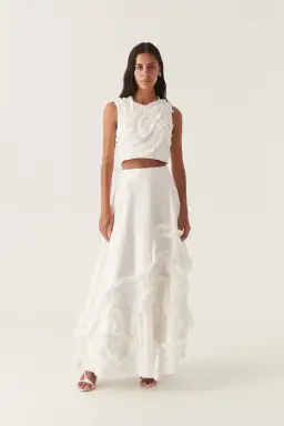 Aje Aurelia Frill Shell Top & Kendra Frill Maxi Skirt Set Ivory Size 8