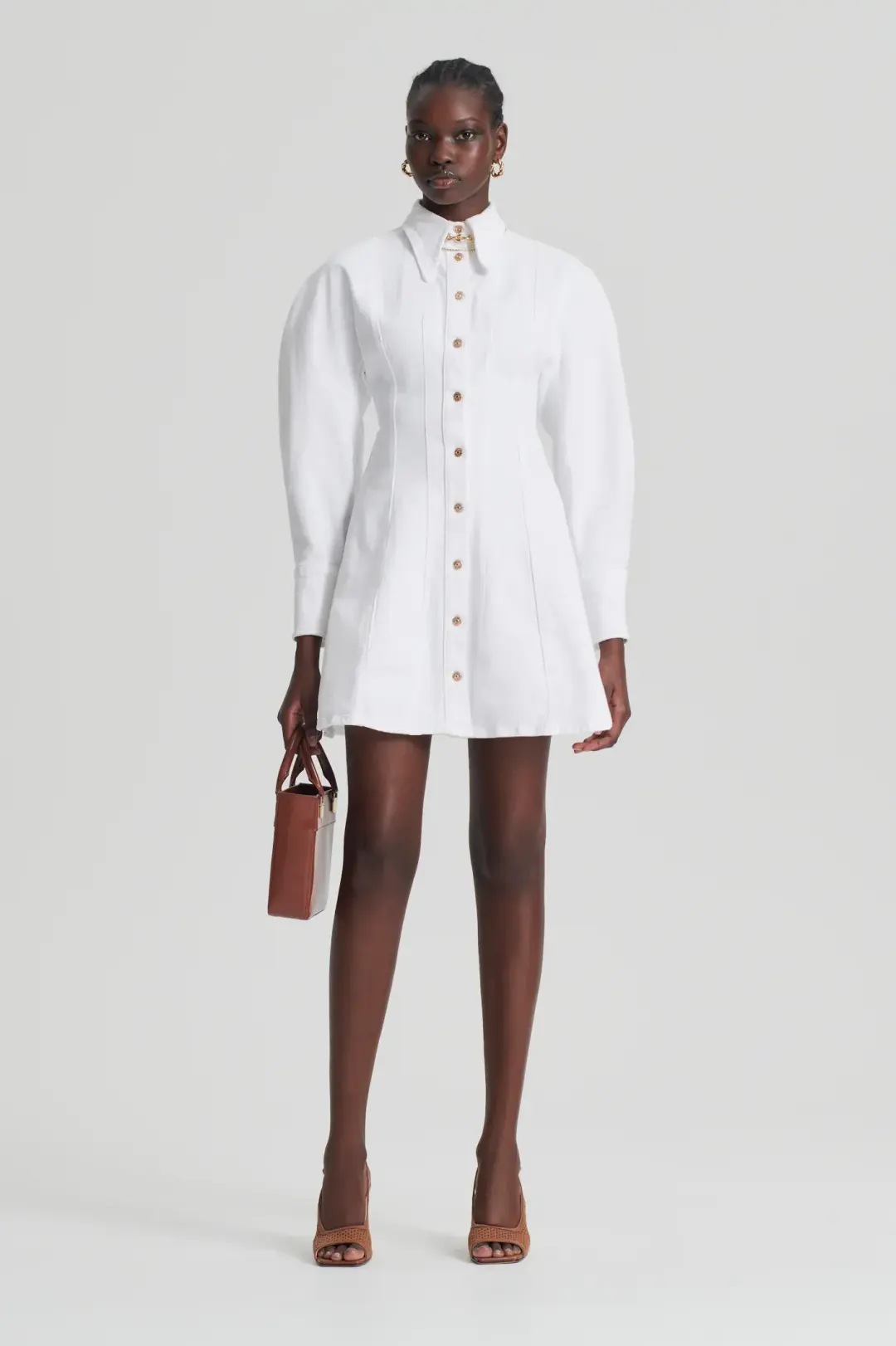 Scanlan Theodore Denim Cocoon Sleeve Mini Dress White Size 8 for rent on The Volte - main image