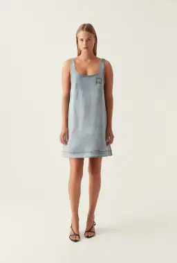 Aje Bambie Denim Mini Dress Two Tone Indigo Size 6 for rent on The Volte - image 4