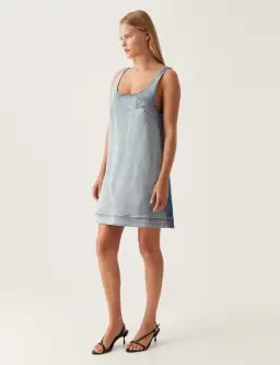 Aje Bambie Denim Mini Dress Two Tone Indigo Size 6 for rent on The Volte - image 1