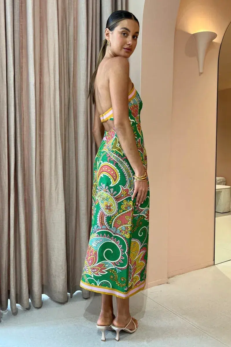 Alemais Marion Bodice Strapless Midi Green Dress Emerald Size 8 for rent on The Volte - main image