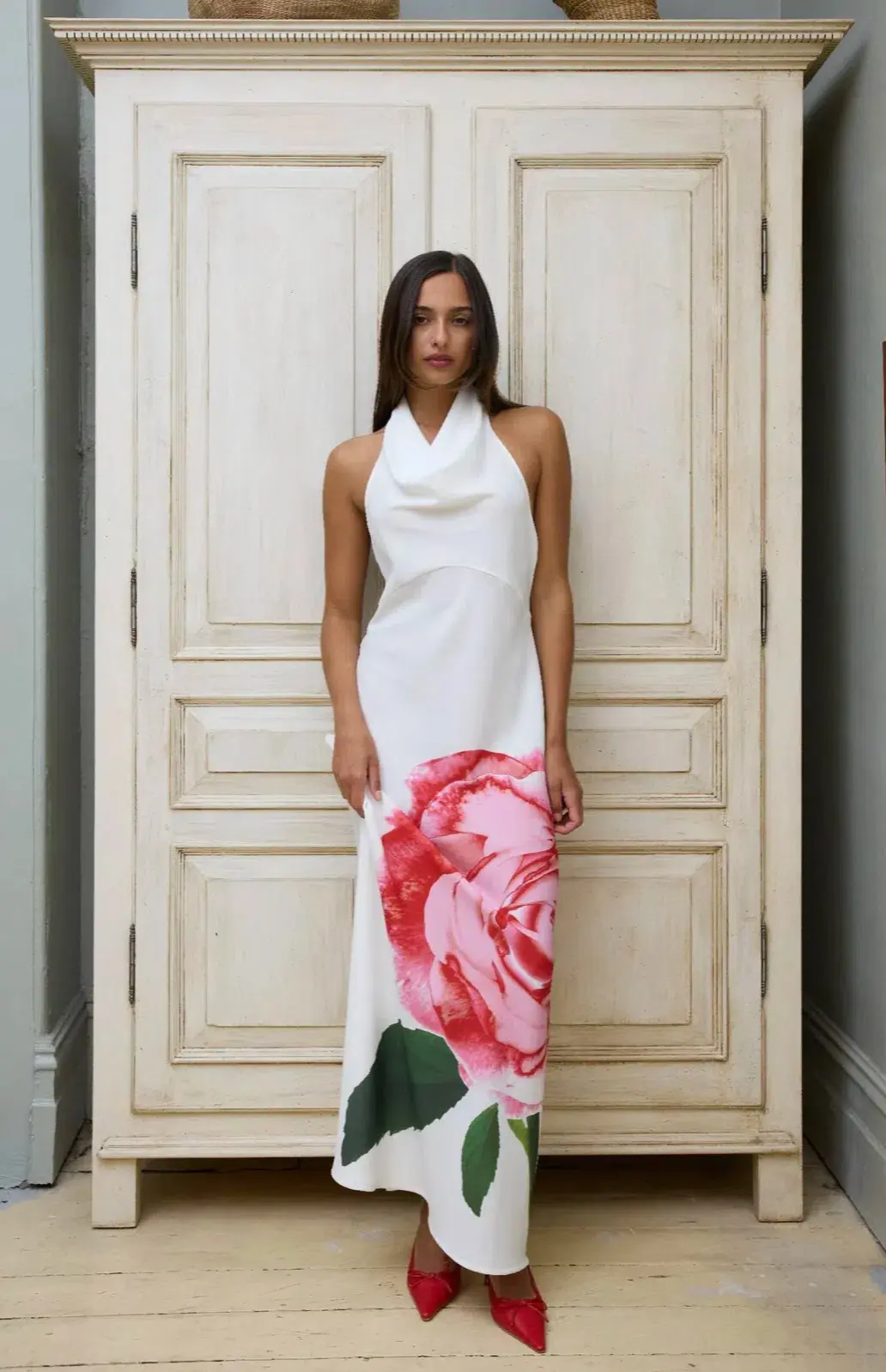 With Harper Lu Cowl Slip Dress White Rose Size XS / AU 6 for rent on The Volte - main image