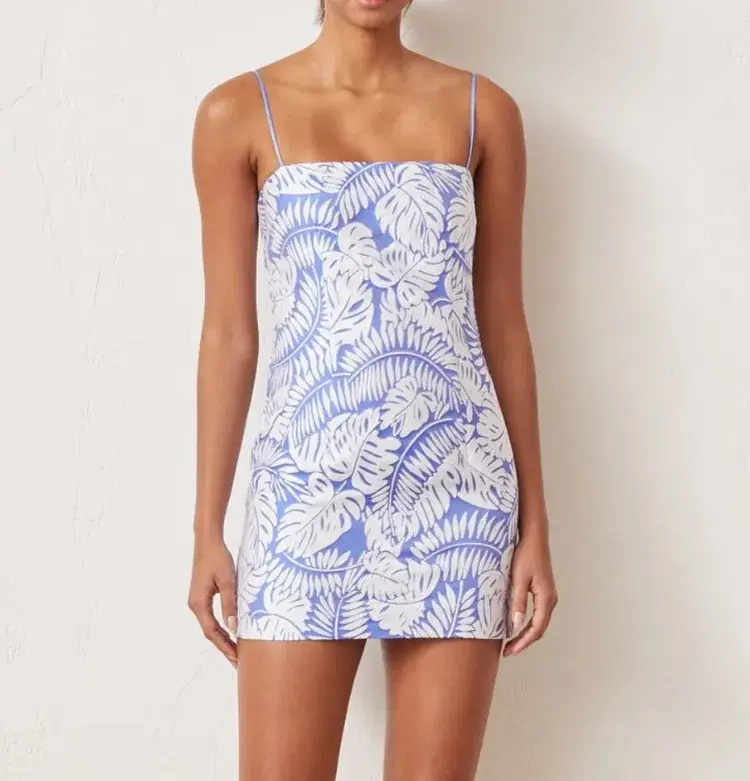 Bec & Bridge Banana Leaf Sleeveless Mini Dress Blue Size 8 for rent on The Volte - main image