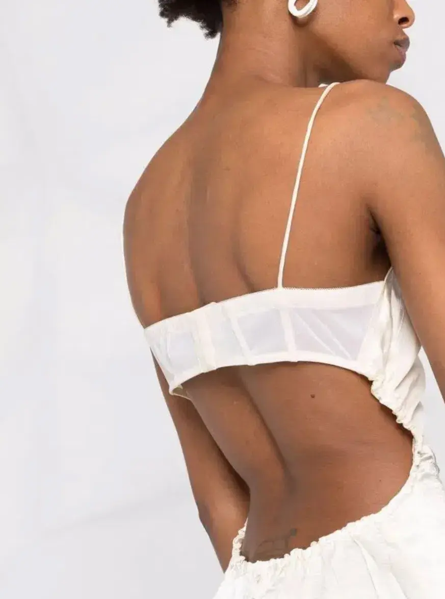 Acne Studios Ruched Panelled Satin Midi Dress in Neutral Size XS / AU 6 for rent on The Volte - main image