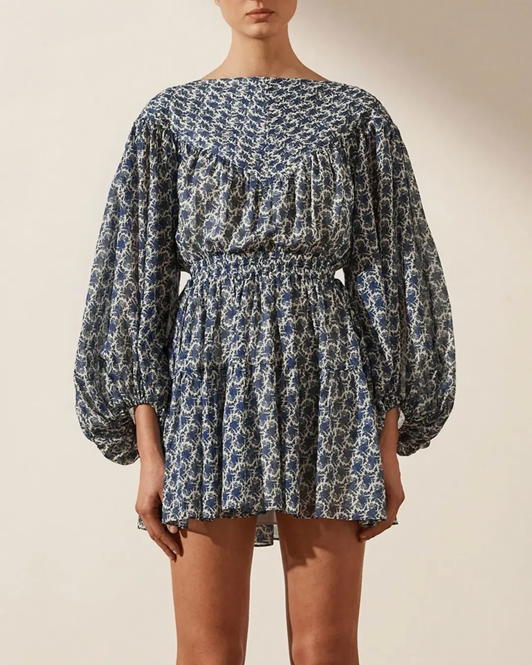 Shona Joy Daniela Pin Tuck Balloon Sleeve Mini Dress Print Size 6 for rent on The Volte - main image