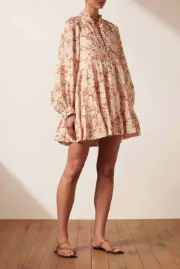 Shona Joy Flor Balloon Sleeve Pin Tuck Tiered Mini Dress Floral Size 6 for rent on The Volte - image 1