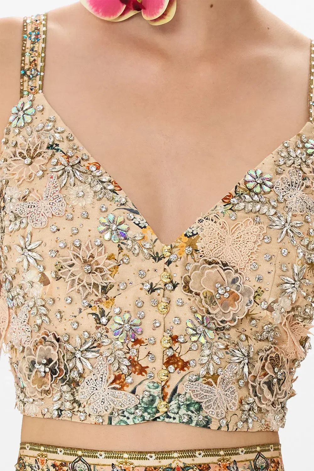 Camilla 3D Hand Embroidered Seam Detail Bralette Rose Garden Revolution Print Size L / AU 14 - Image 5