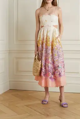 Zimmermann Jude Scallop Midi Dress Peach Gradient Floral Size 0P / AU 6 for rent on The Volte - image 1