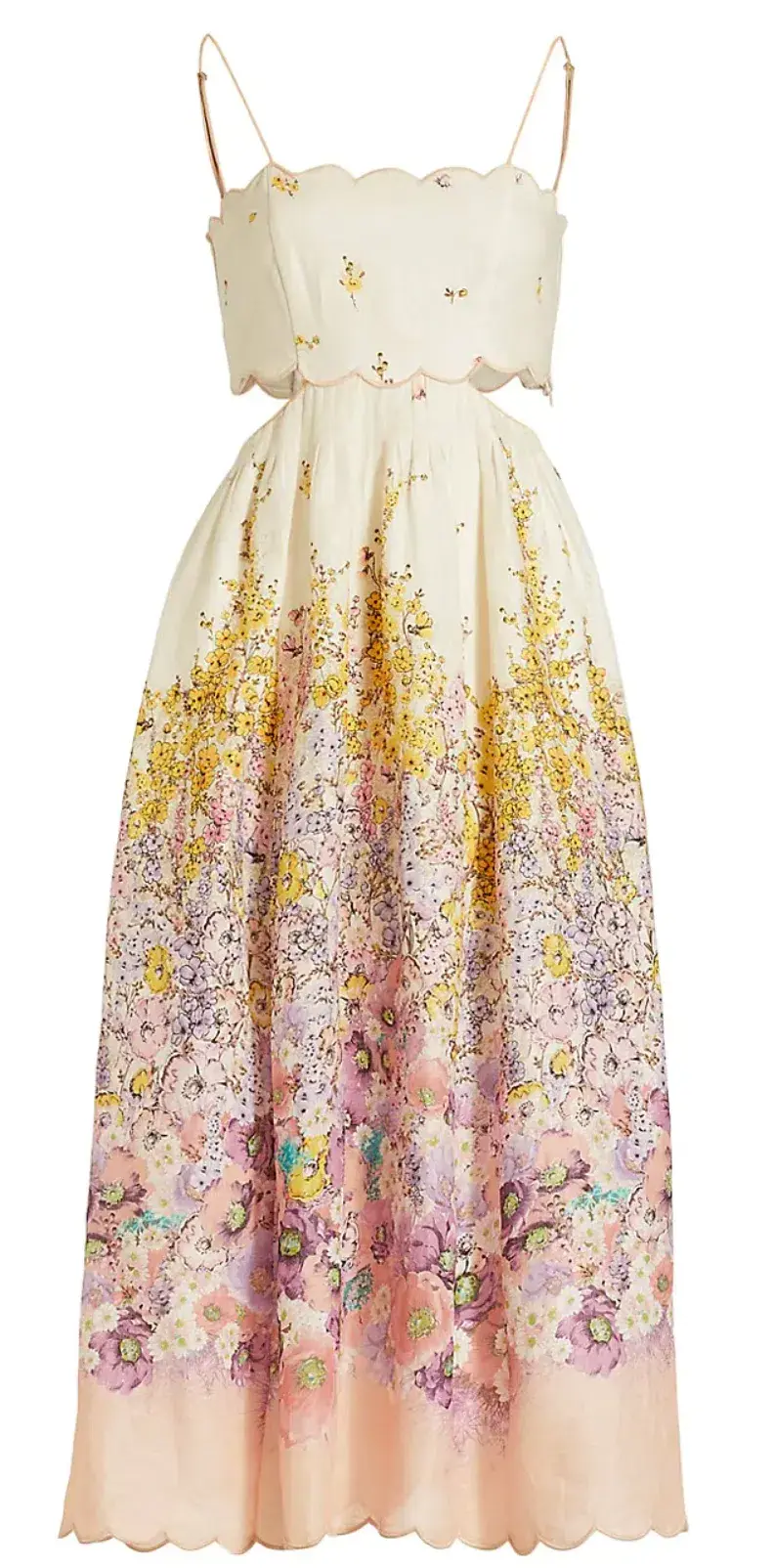 Zimmermann Jude Scallop Midi Dress Peach Gradient Floral Size 0P / AU 6 for rent on The Volte - main image