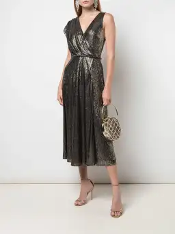 Alice & Olivia Roxy Drape Midi Dress Metallic Size 10 for rent on The Volte - image 1