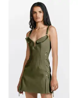 Dion Lee Laced Bonded Mini Dress in Moss Green Size AU 6 for rent on The Volte - image 3