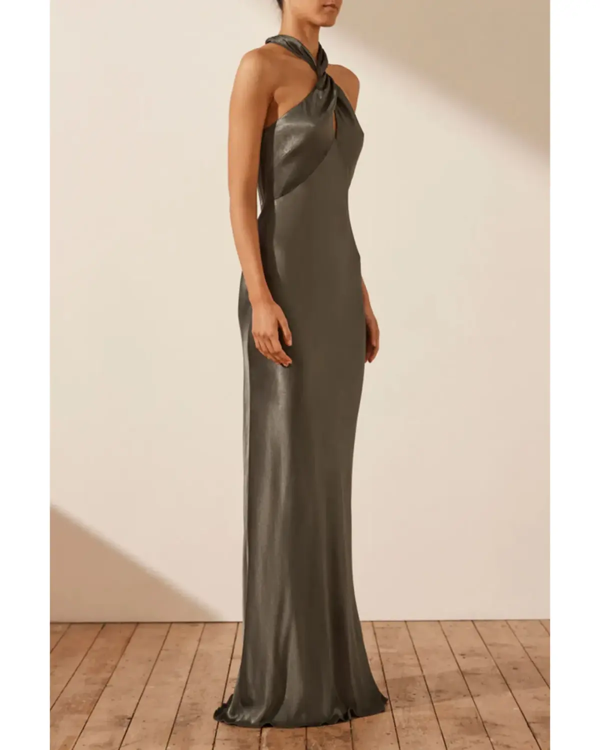 Shona Joy La Lune High Neck Twist Maxi Dress Olive Size AU 10 - Image 2