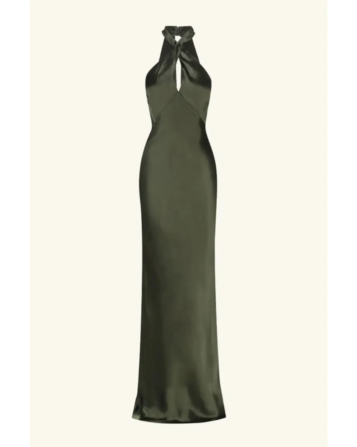 Shona Joy La Lune High Neck Twist Maxi Dress Olive Size AU 10 - Image 4
