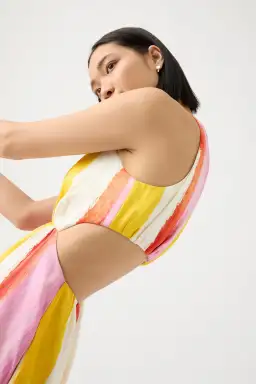 Aje Imagination Cut Out Midi Dress Aurora Stripe Size AU 14 for rent on The Volte - image 2