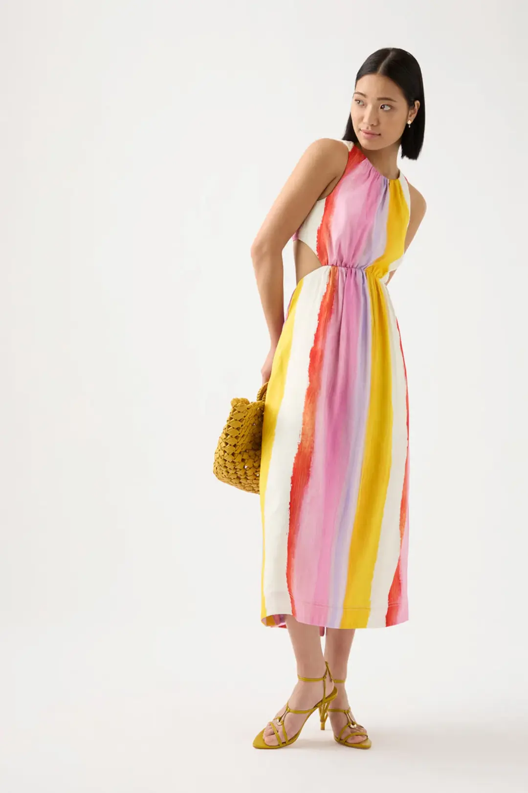 Aje Imagination Cut Out Midi Dress Aurora Stripe Size AU 14 for rent on The Volte - main image