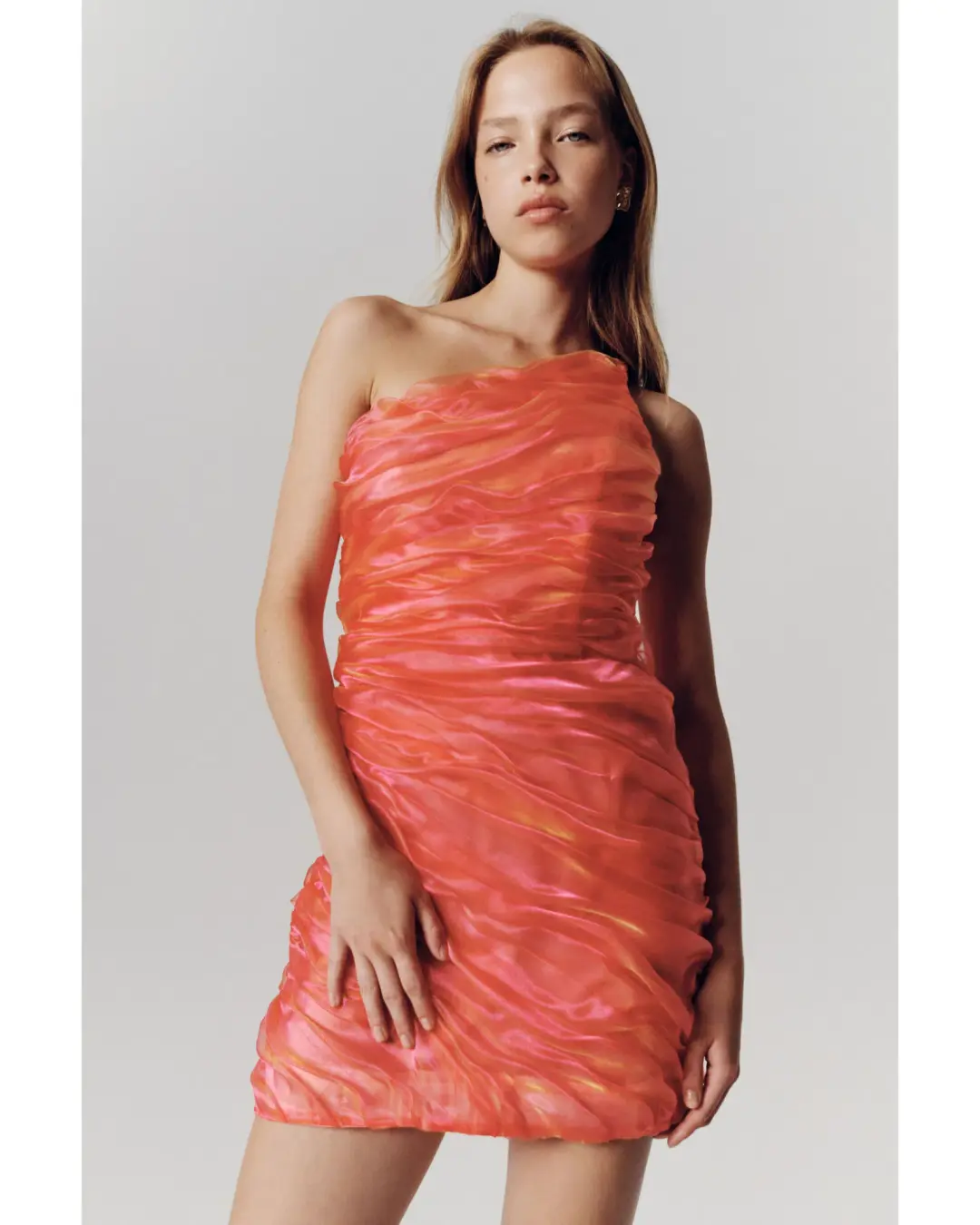 Aje Mercury Dress in Coral Size AU 10 for rent on The Volte - main image