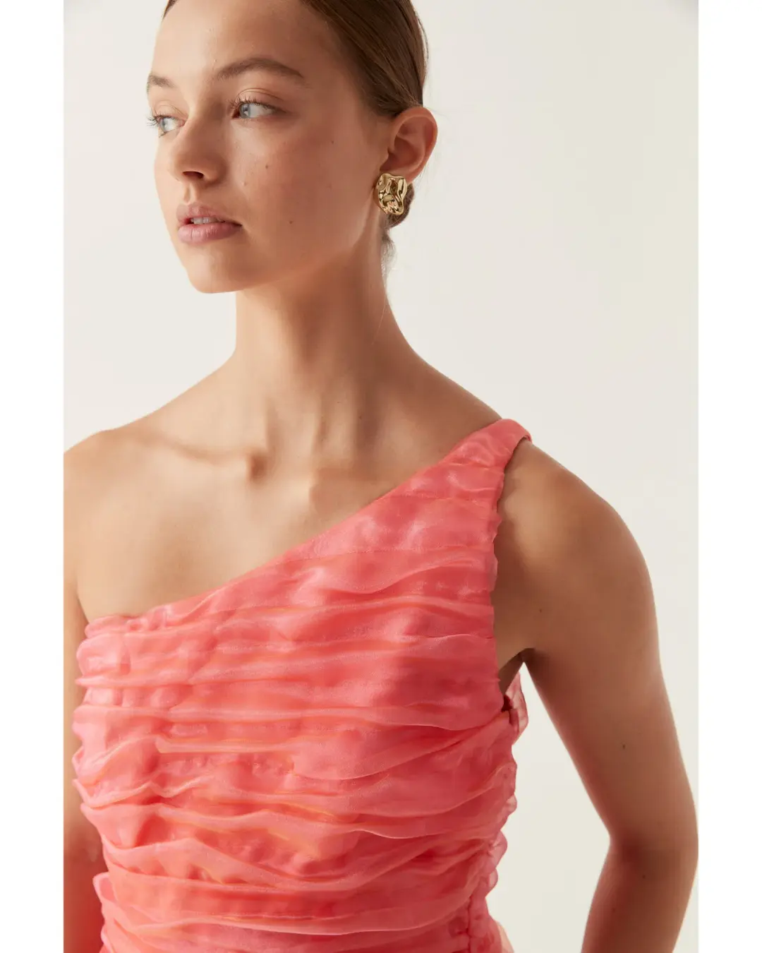 Aje Mercury Dress in Coral Size AU 10 for rent on The Volte - main image