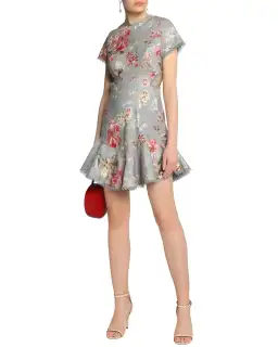 Zimmermann Merced Flutter Dress In Blue Floral Print Size 0P / AU 6 for rent on The Volte - image 1
