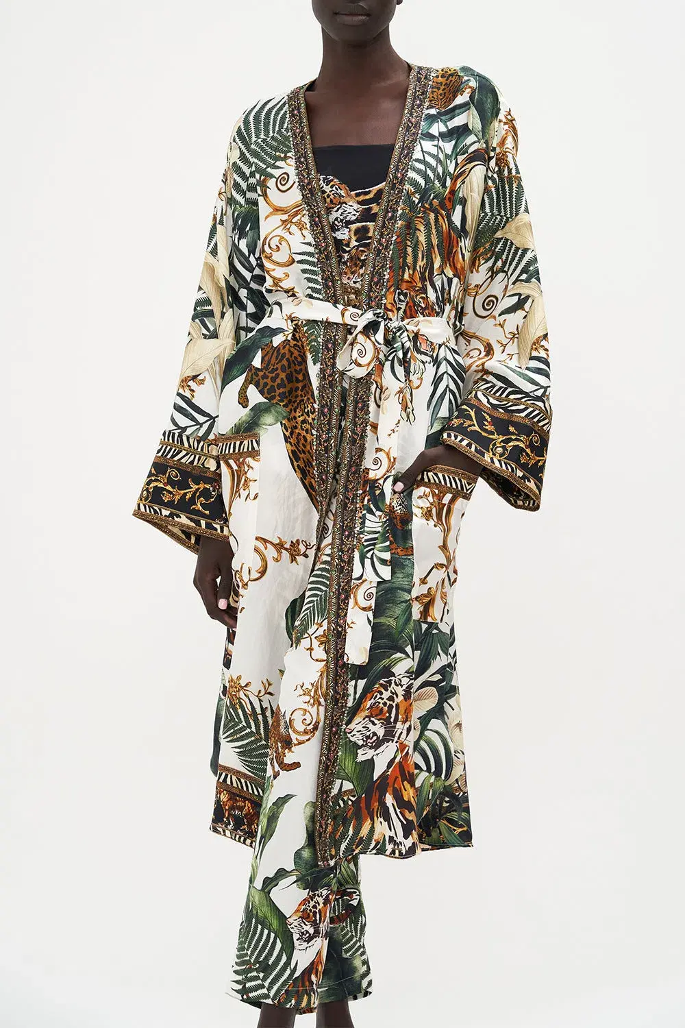 Camilla Tiger Trap Robe Midi Layer With Patch Pocket Print Size 12/M for rent on The Volte - main image