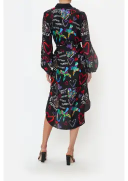Camilla Tagged Up High Low Midi Shirt Dress Black Print Size M / AU 12 for rent on The Volte - image 2