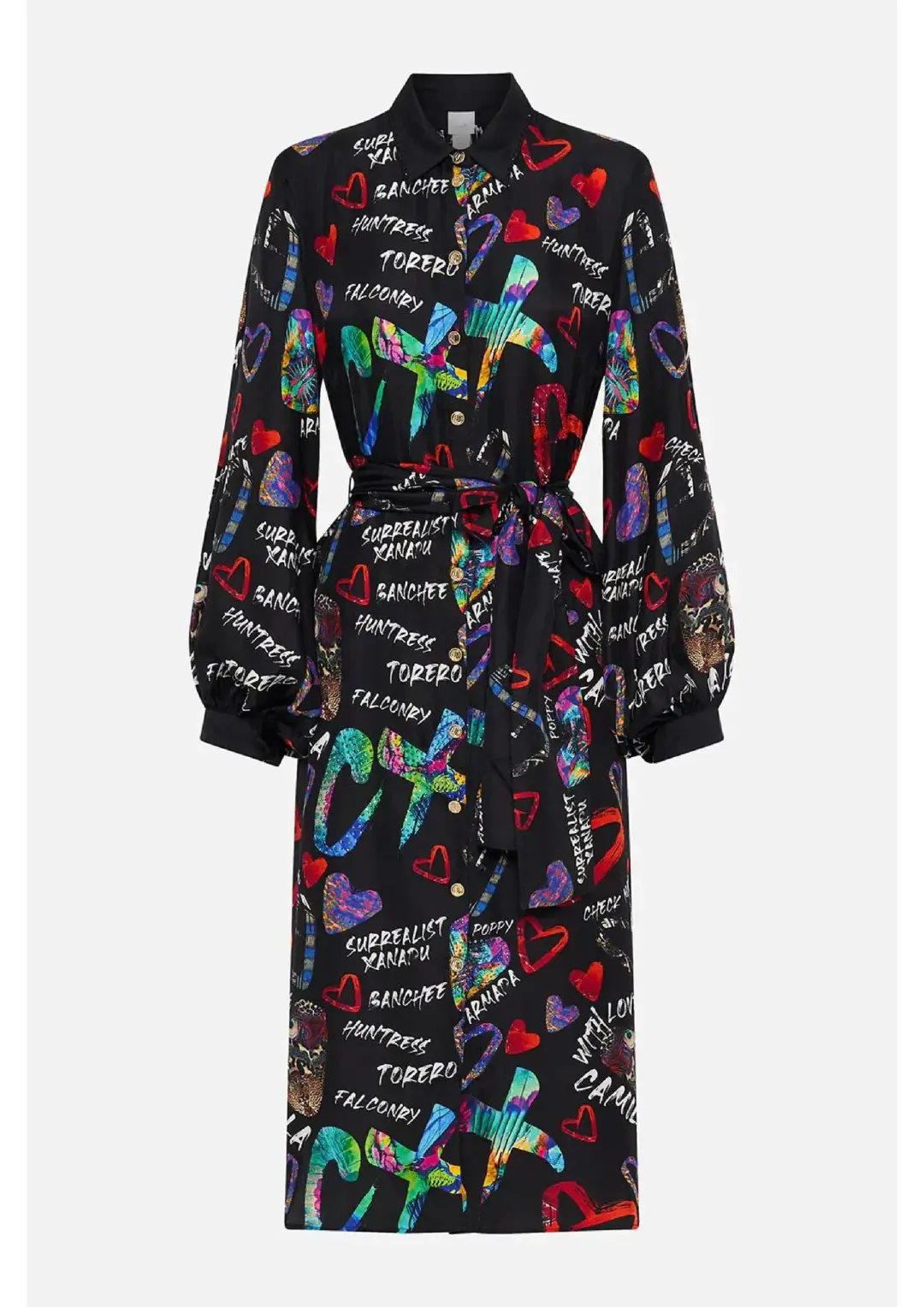 Camilla Tagged Up High Low Midi Shirt Dress Black Print Size M / AU 12 for rent on The Volte - main image