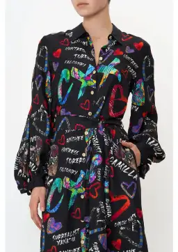 Camilla Tagged Up High Low Midi Shirt Dress Black Print Size M / AU 12 for rent on The Volte - image 3