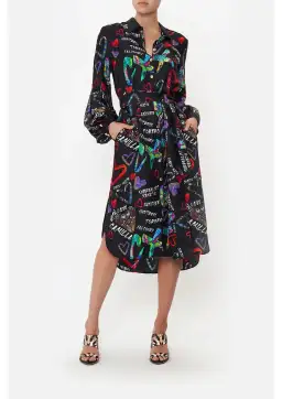 Camilla Tagged Up High Low Midi Shirt Dress Black Print Size M / AU 12 for rent on The Volte - image 1