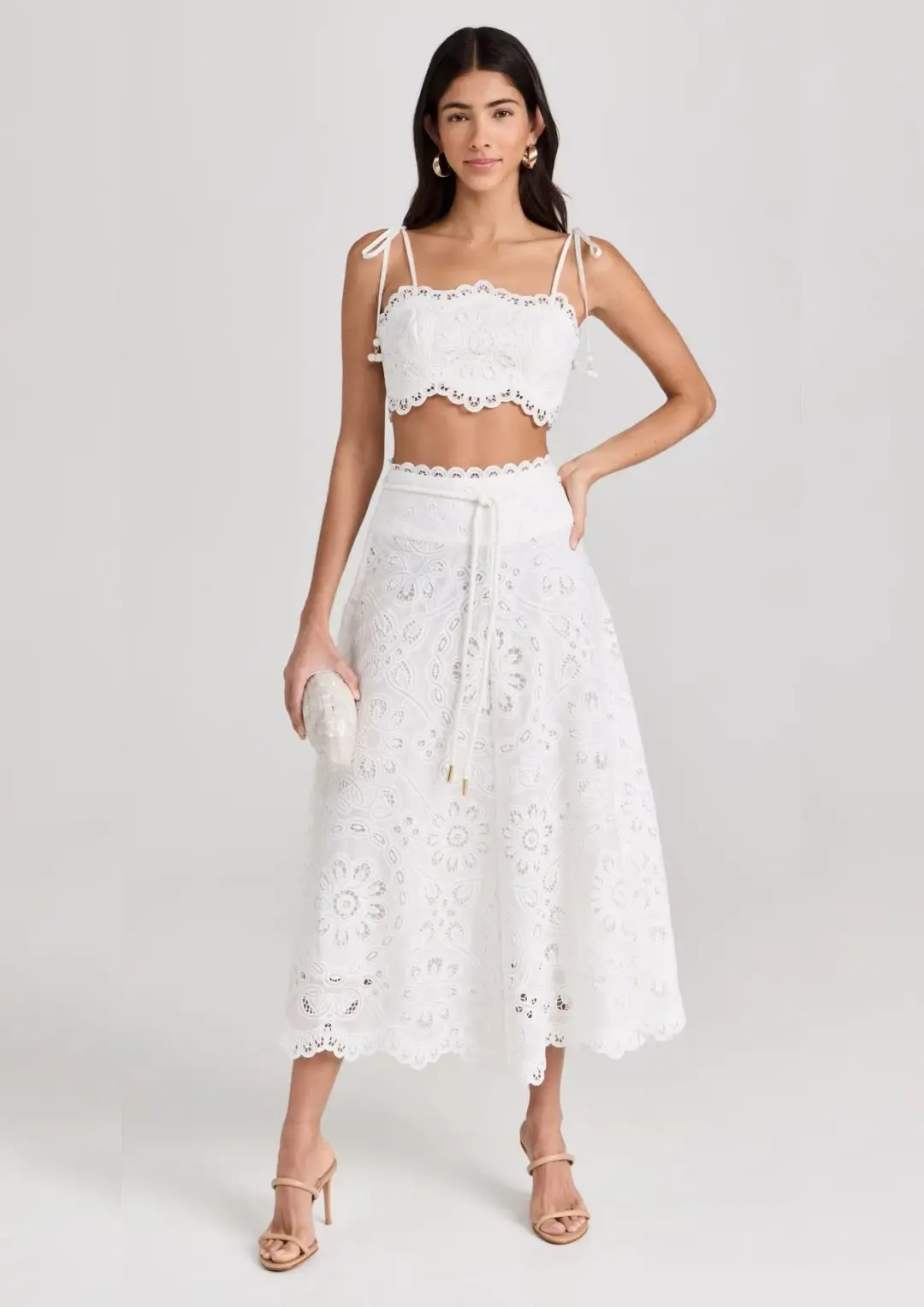 Zimmermann Ottie Embroidered Bodice & Flared Skirt Set Ivory Size 1 / AU 10 for rent on The Volte - main image
