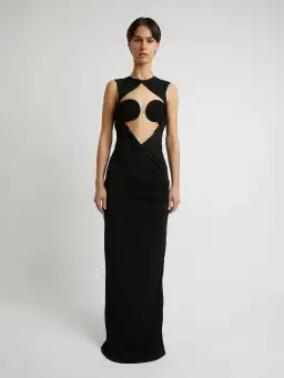 Christopher Esber Zephyr Wired Open Front Maxi Dress in Black Size 6