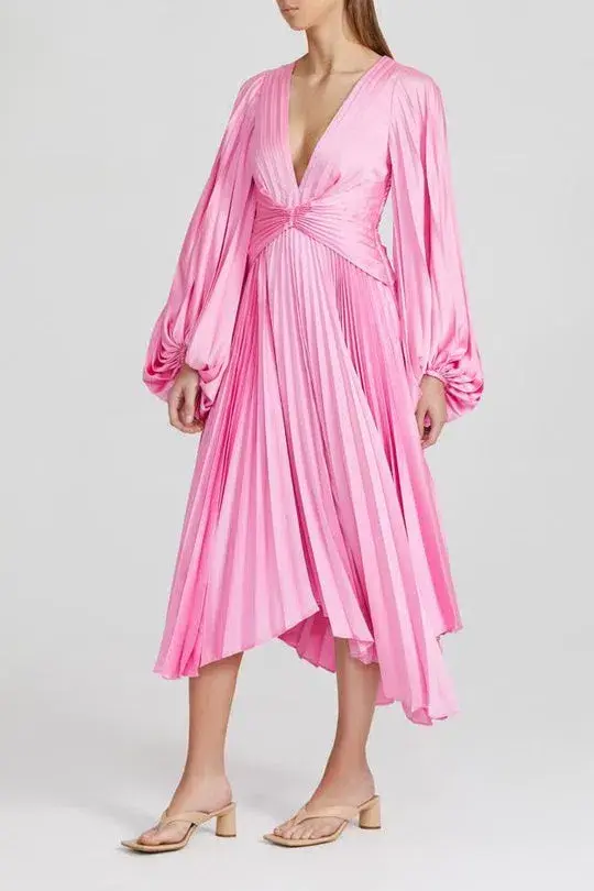 Acler Palms Pleat Dress Confetti Pink Size 8 for rent on The Volte - main image