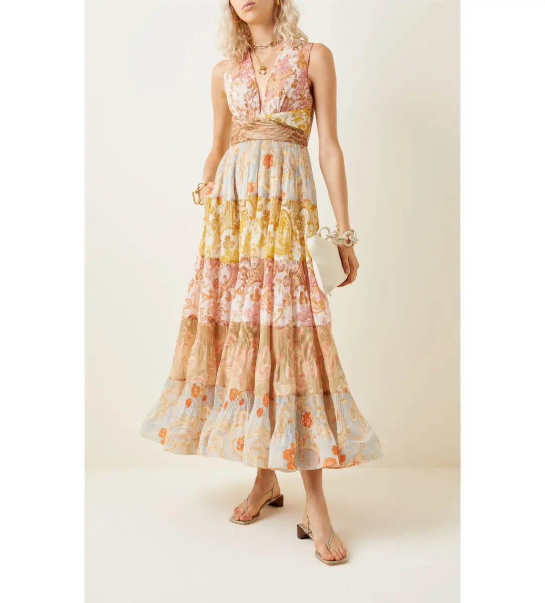 Zimmermann Postcard Pleated Midi Dress Splice Size 0 /Au 8 for rent on The Volte - main image