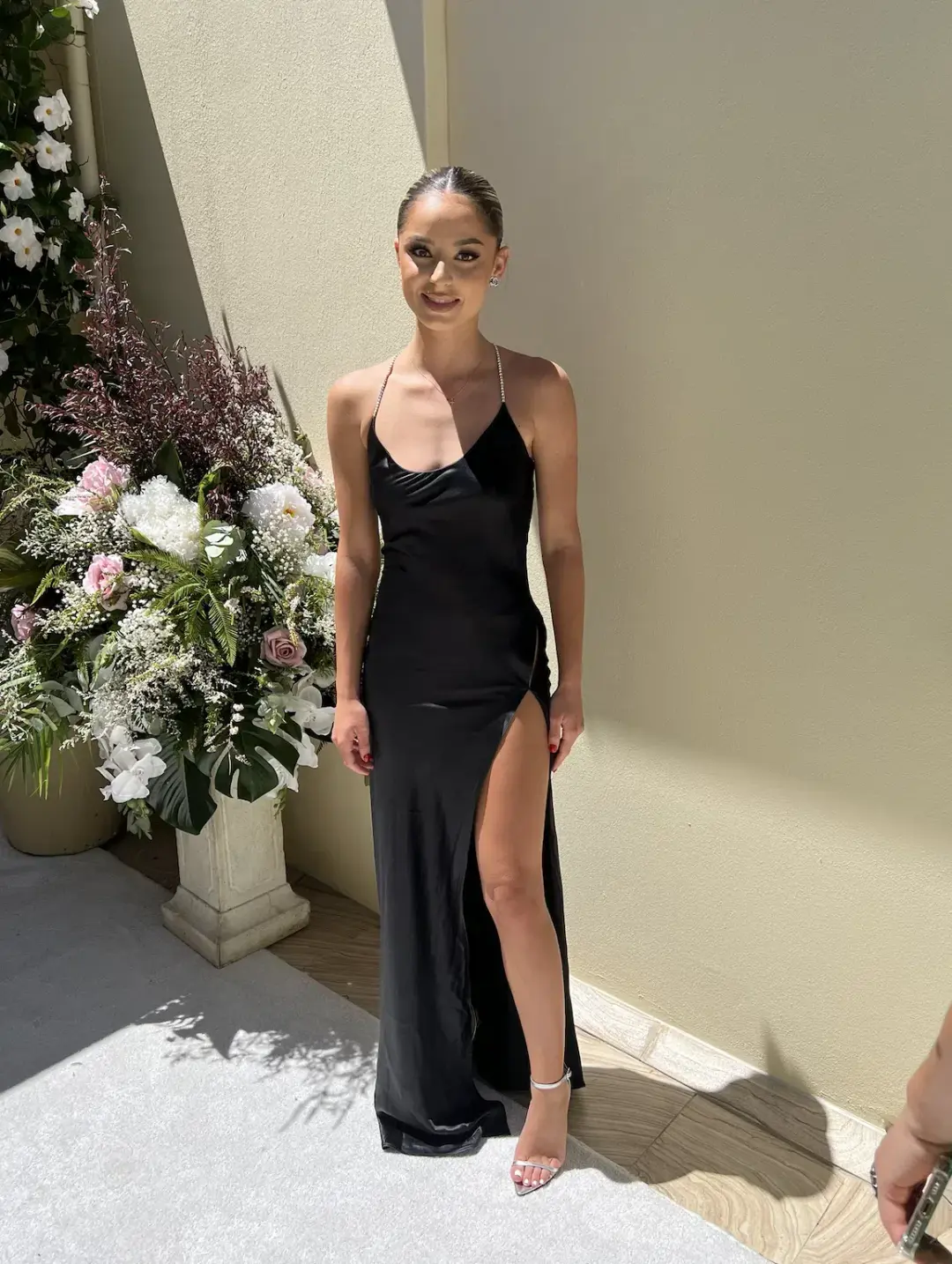 Michael Lo Sordo Cleo Scoop Neck Bias Crystalline Maxi Dress Black Size 8 for rent on The Volte - main image