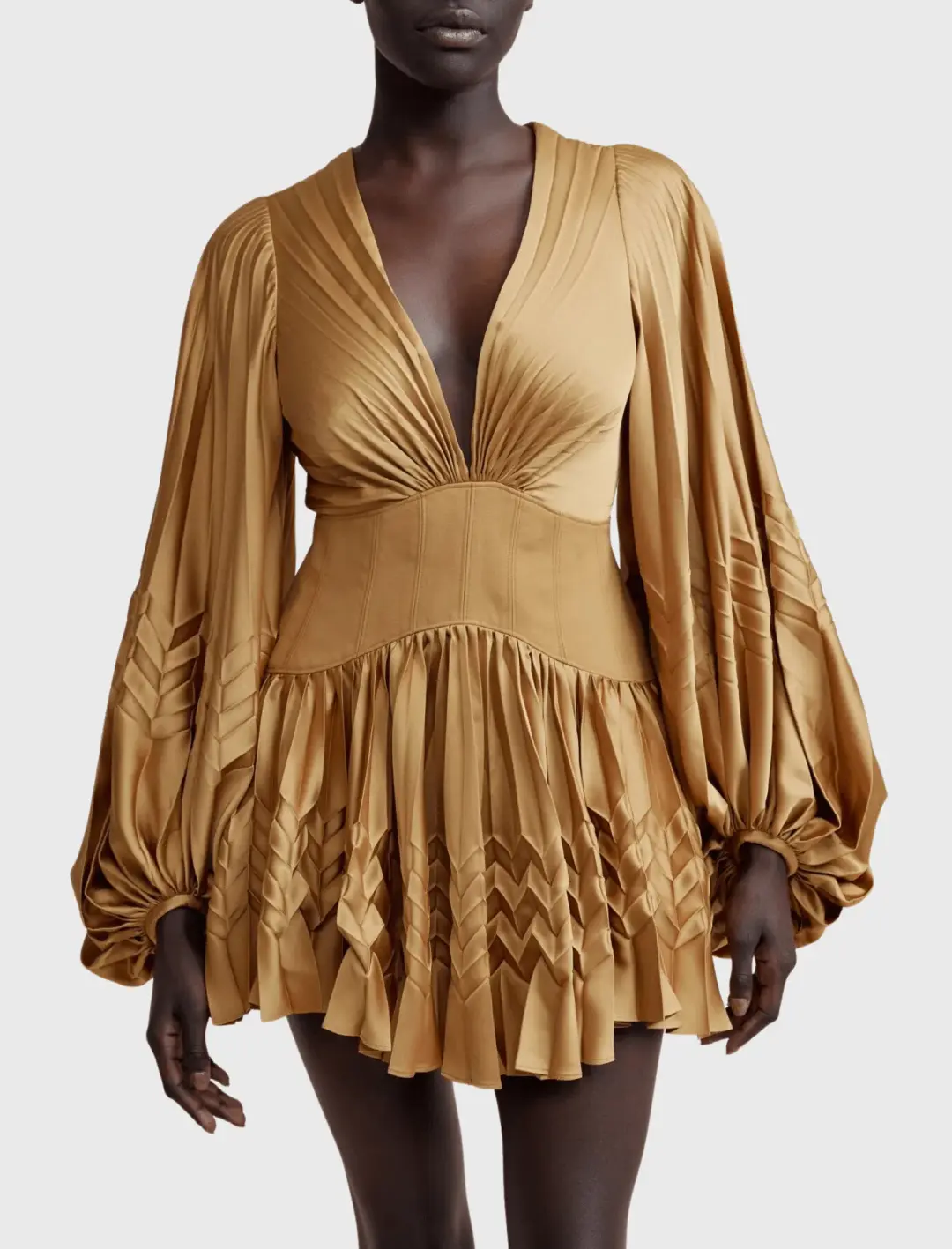 Acler Marion Flutter Sleeve Mini Dress in Caramel Size 8 for rent on The Volte - main image
