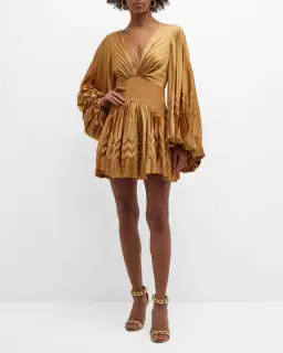 Acler Marion Flutter Sleeve Mini Dress in Caramel Size 8 for rent on The Volte - image 1