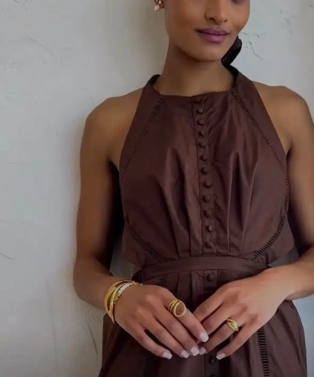 Joslin Elinor Coconut Dress Brown Size 12 for rent on The Volte - main image